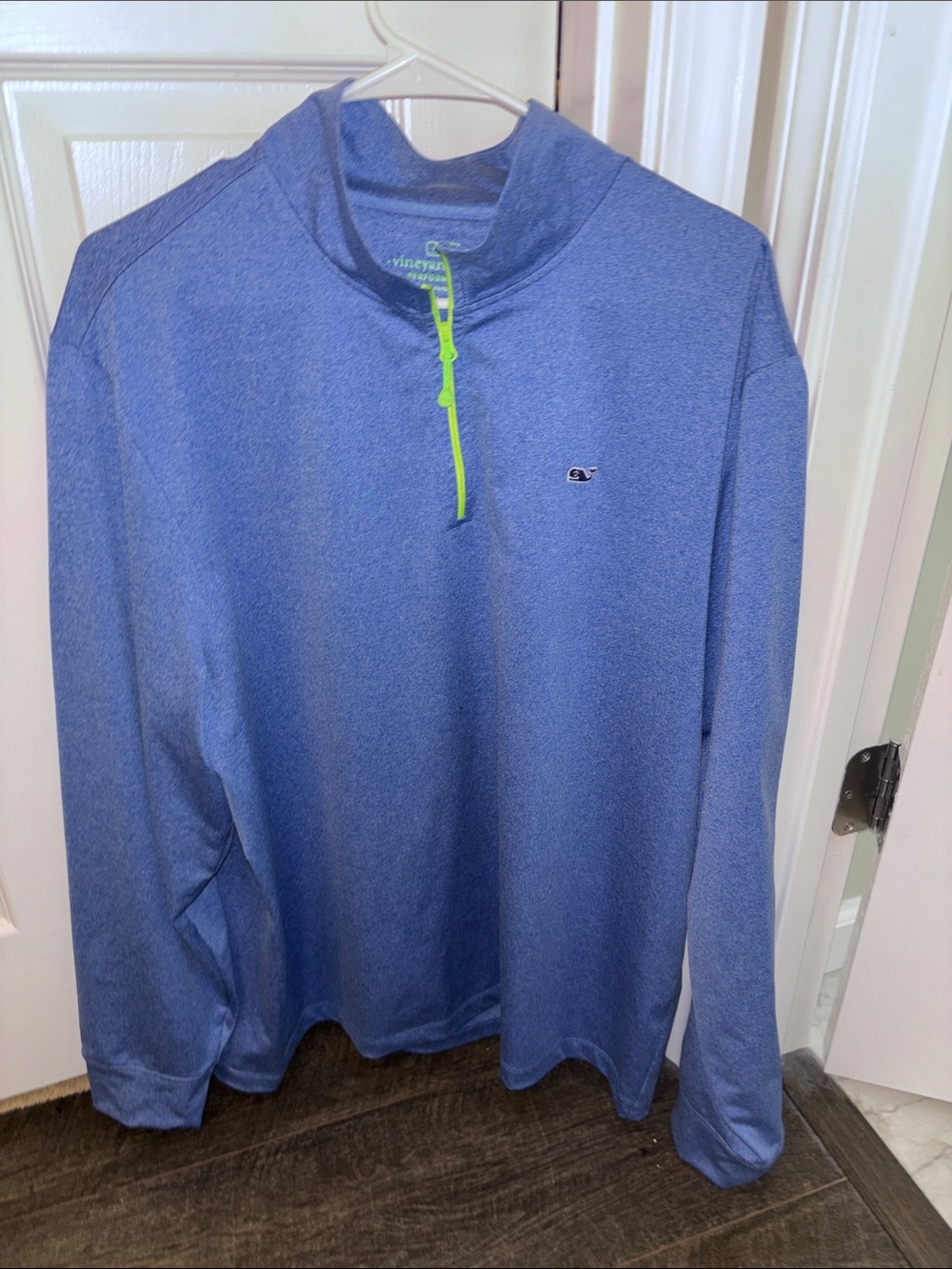 Vineyard Vines Blue Long-Sleeve Quarter-Zip Pullover with Neon Green Zip